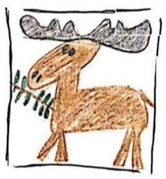 Sketch of a moose (stylized) eating a willow branch
